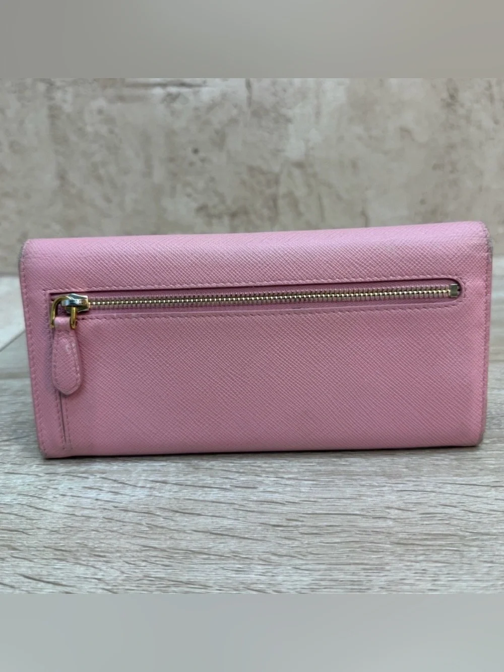 Prada Pink Saffiano Continental Wallet with Gold Logo